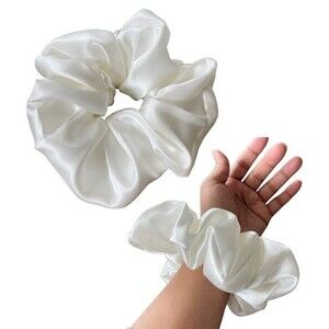 New Women White Satin Scrunchie Single Hair Tie XLarge